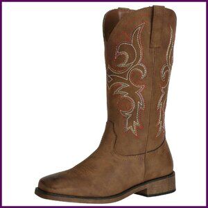 Wide Width Cowboy Boots Square Toe Mid Calf Western Cowgirl Boots